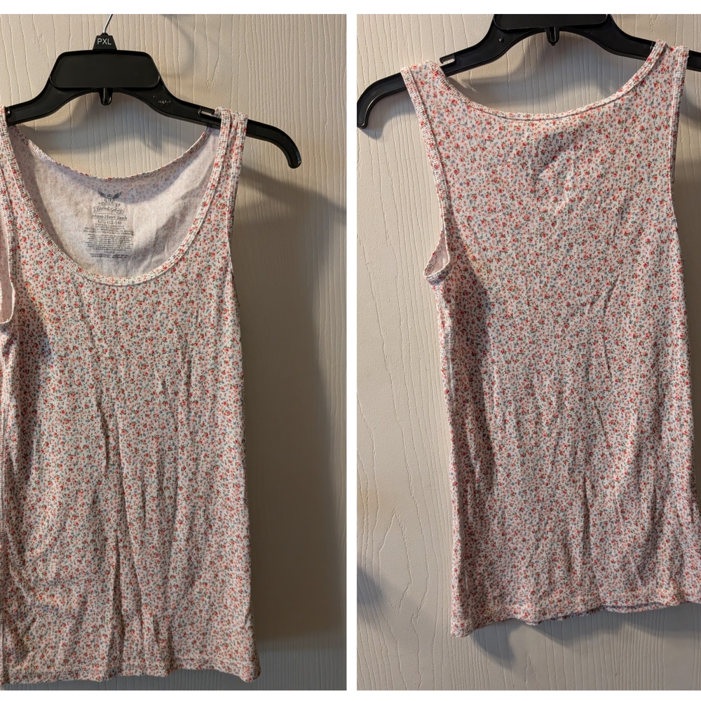 Faded Glory White and Pink Patterned Tank Top